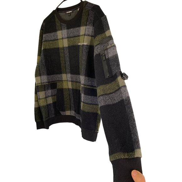 Karl Lagerfeld Paris Plaid Wool Crewneck Sweater L/G With Zip Pocket RF10607 - Picture 9 of 13